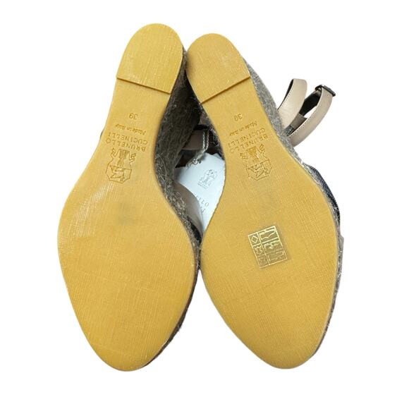 Monili suede wedge mules in brown - Brunello Cucinelli  NWT Brunello Cucinelli Tan Black Leather Beaded Wedge Sandals Womens 39 / US 9